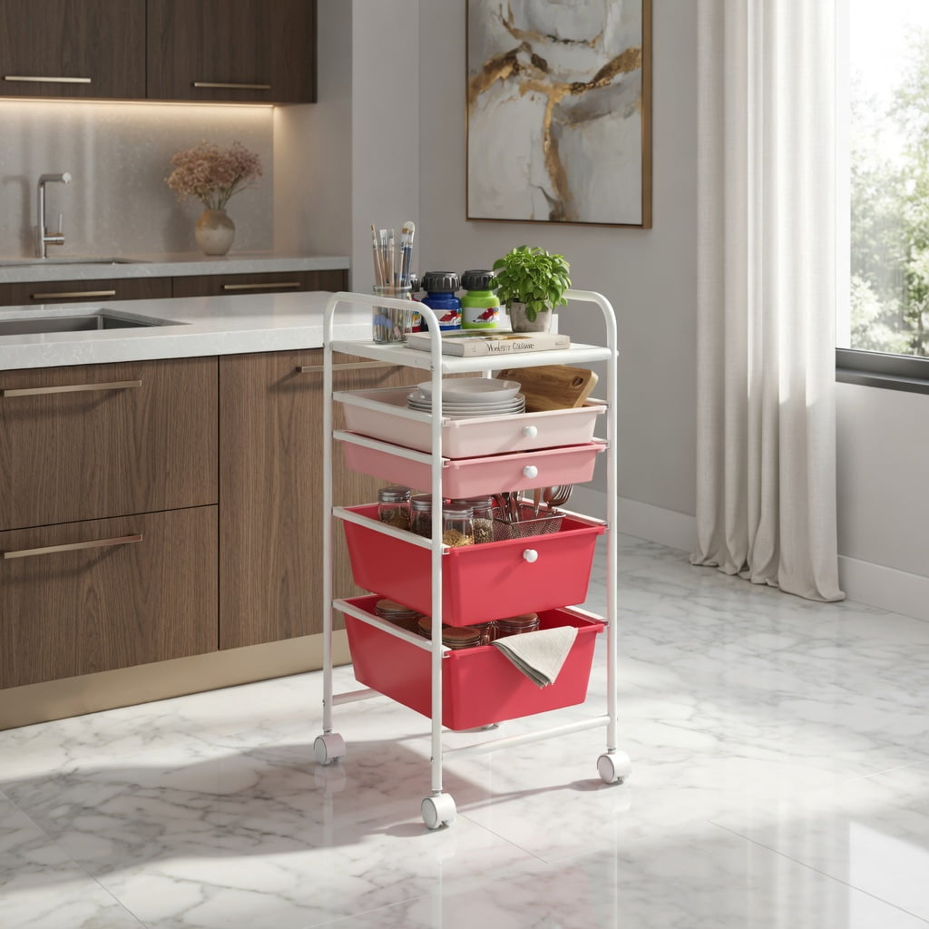 Spaco 6 Drawers Rolling Storage Cart Organizer-Pink, Craft Organizers and Storage, Multipurpose Organizer Cart for Home, Office, School