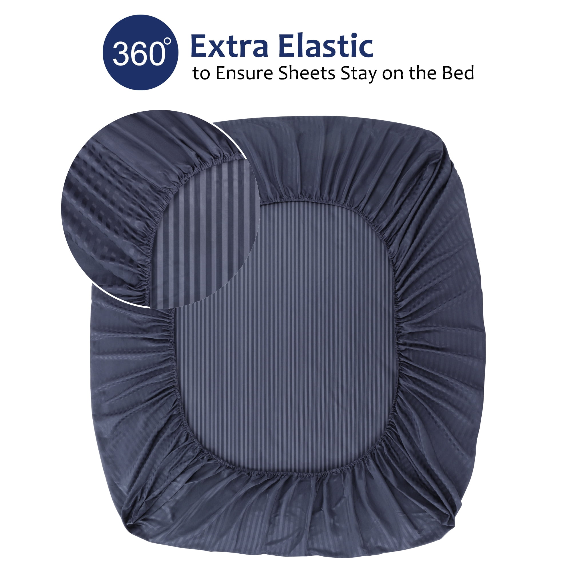 Unique Bargains Soft 100GSM Striped 16 Inch Deep Pocket Fitted Sheets Full Navy Blue