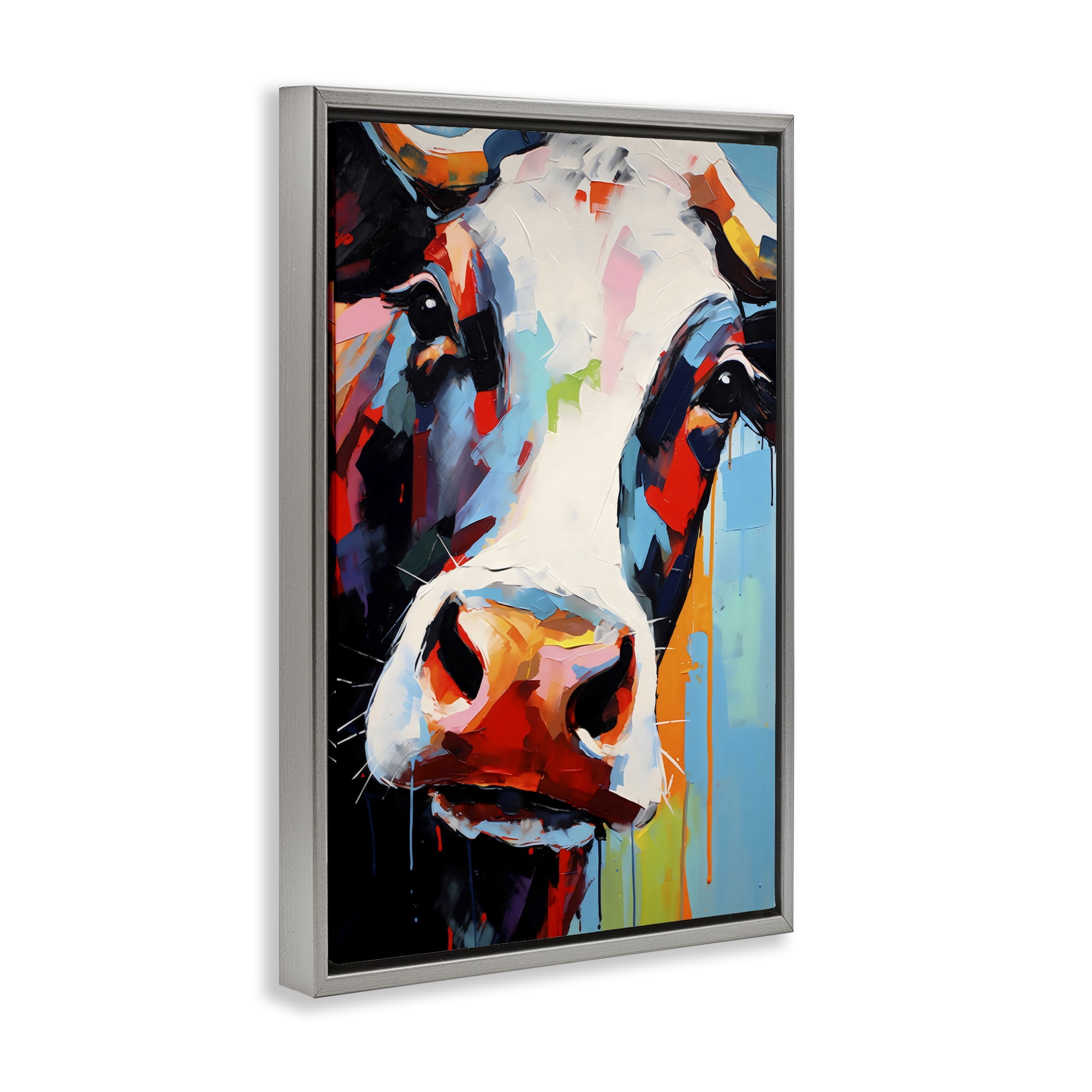 Stupell Industries Cow Of Many Colors Gray Framed Floater Canvas Wall Art, design by Creative Studio