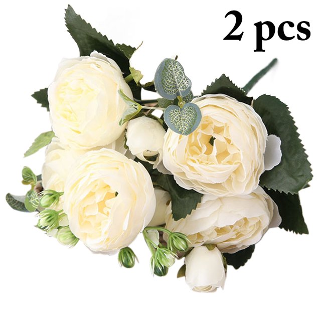 2PCS Artificial Flower 5-Head Realistic Rose Fake Flower Fake Plant for Wedding