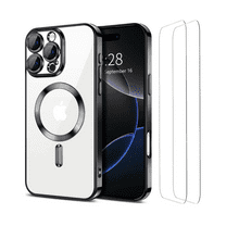 3-in-1 Entronix Bundle for iPhone 16 Pro Max, Glossy Magnetic Clear Case 2 Screen Protector, Black