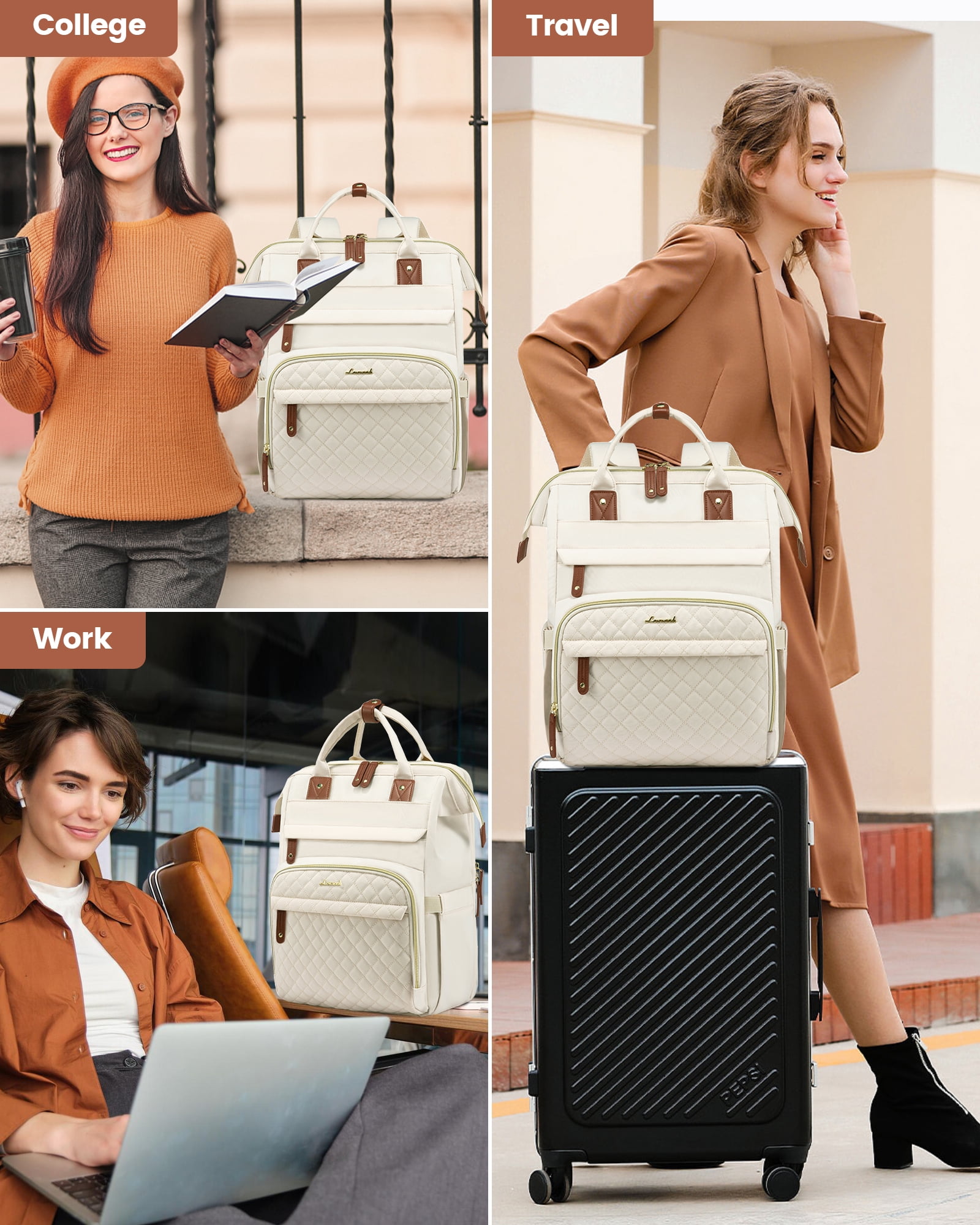 Lovevook Laptop Backpack for Women,Quilted Fashion Nurse Teacher Work Backpack Purses,Water-Resistant Travel Computer Bag for College Office Ladies Fit 15.6" Laptop