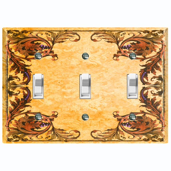 Metal Light Switch Plate Cover Elegant Yellow Grape Vine Damask Frame FRA048