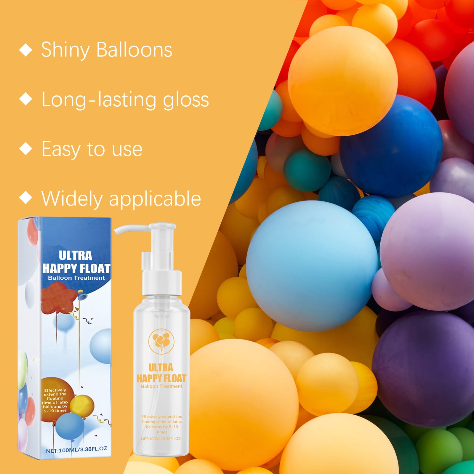 Alvantor Balloon Treatment for Helium Latex Balloons with Added Shine and Extended Float Time, 3.38 fl. oz.