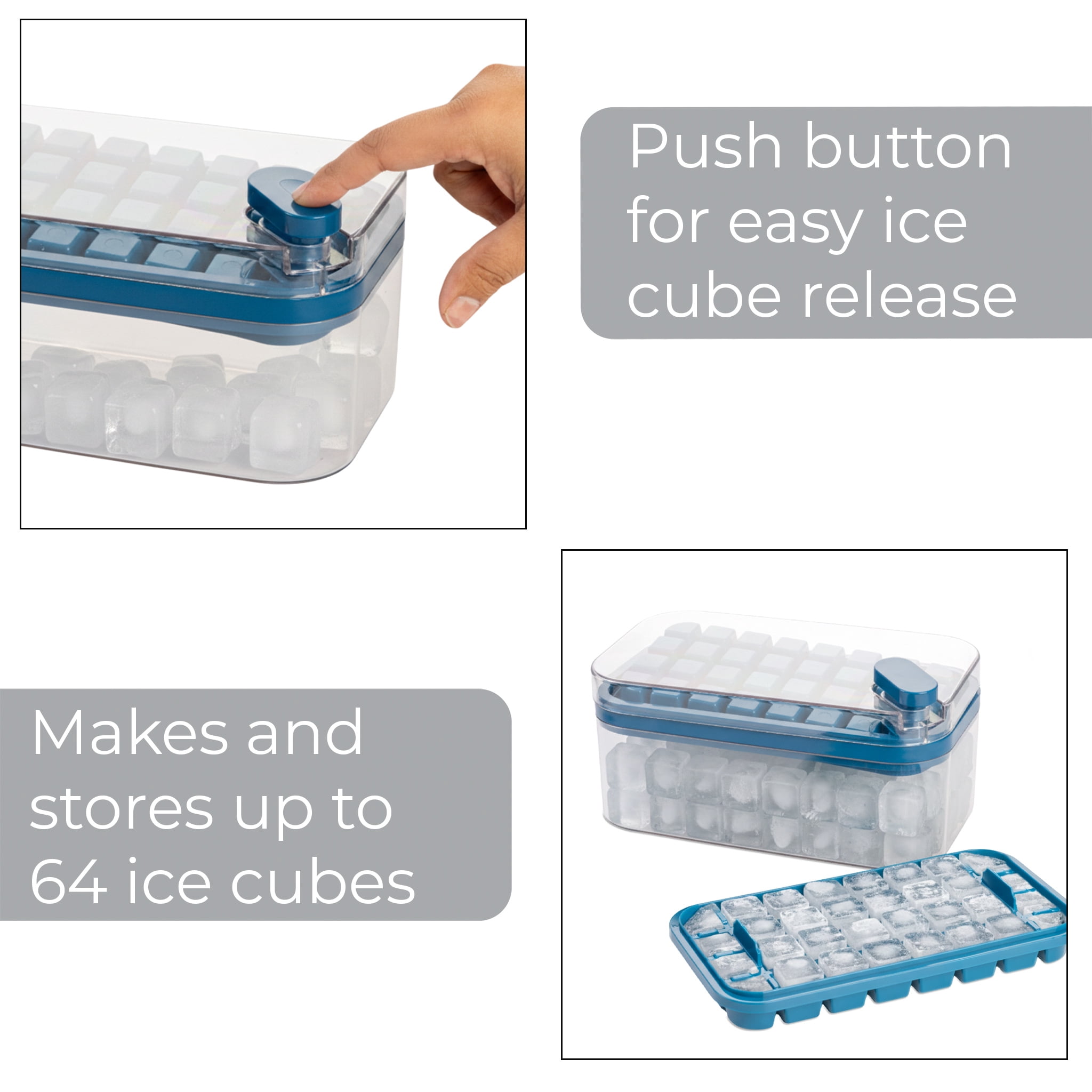 Mainstays 4-Piece Ice Cube Tray Set with Bin and Scoop for Freezer Storage