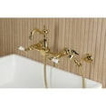 thumbnail image 2 of Kingston Brass KS2442PLBS Heritage Double-Handle 3-Hole Wall-Mount Bridge Kitchen Faucet with Brass Sprayer in Polished Brass, 2 of 8