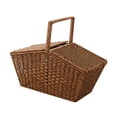 thumbnail image 2 of Cesta de picnic hecha a mano y cesta de picnic con asa para caminar sándwiches frutas Marrón, 2 of 8