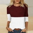 thumbnail image 2 of IROINNID Reduced Womens 3/4 Sleeves Tops Printed Loose T-shirt Mid-length Blouse Round Neck Lounge Tops,Brown, 2 of 4
