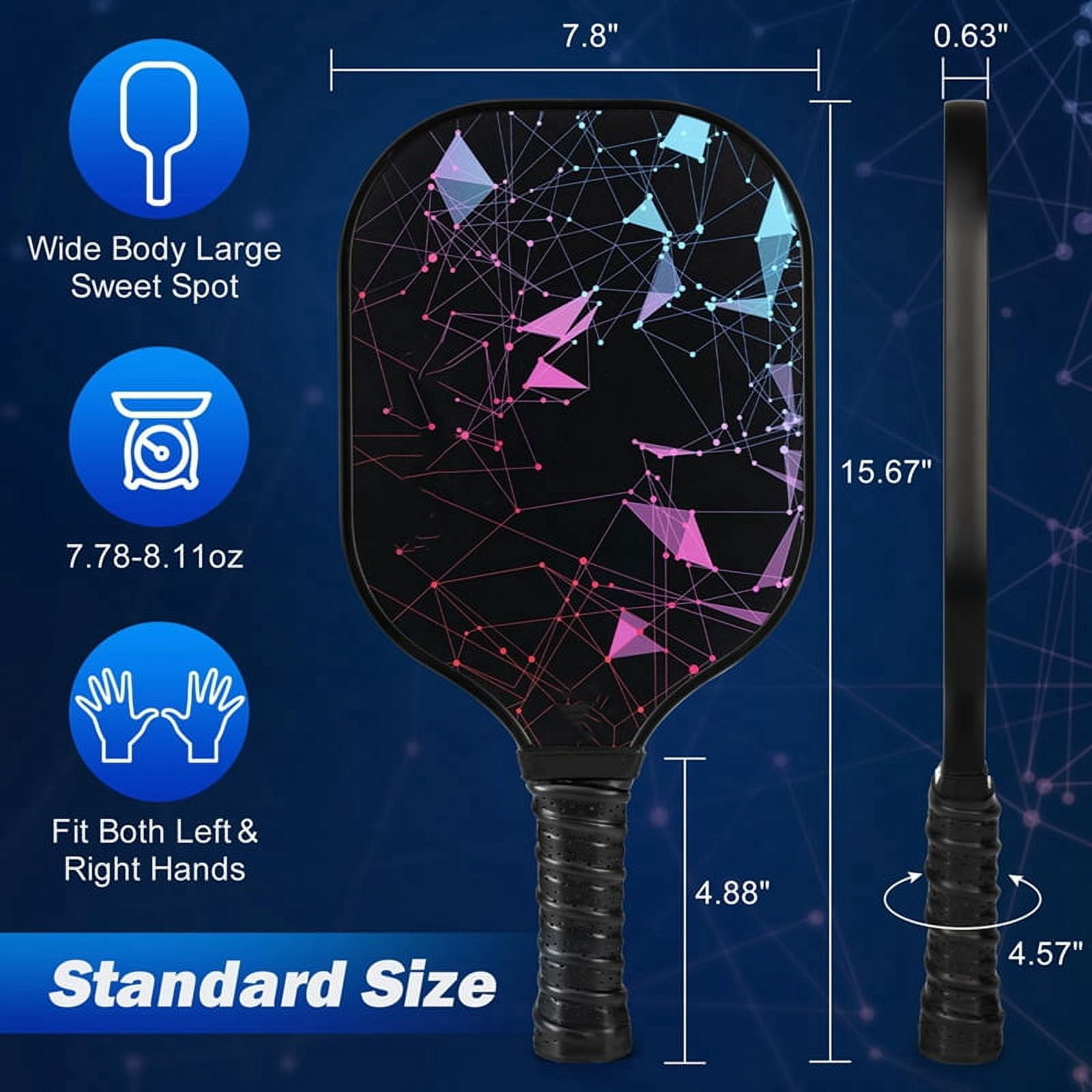 Pickleball Paddle, Fiberglass Pickleball Set with 2 Pickleball Paddles, 4 Pickleball Balls, 1 Portable Carry Bag