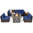 thumbnail image 2 of Costway 7 PCS Patio Furniture Set with 50,000 BTU Fire Pit Table Wicker Sofa Set with Cushions Navy, 2 of 10