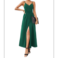 thumbnail image 2 of Robe Maxi d'Été pour Femme Vacances Florale à Bretelles Spaghetti Printemps Décontractée Bohème Fendue Plage Longue Fluide Robe Soleil Vert P, 2 of 5