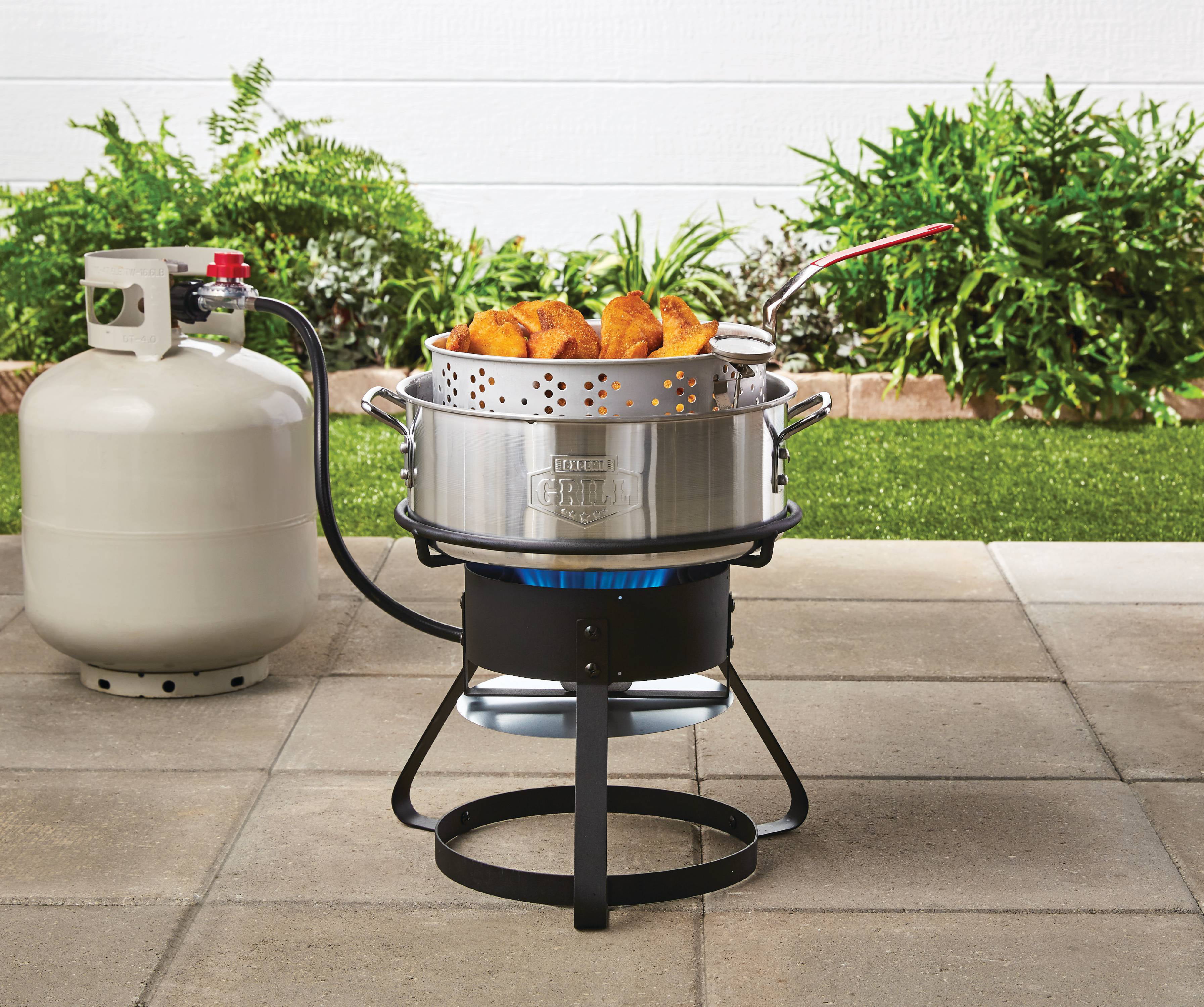 Outdoor Fryer Set Gas Stove Propane Stand Side Table Pot and Basket Fish Wings 