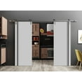 thumbnail image 3 of Sturdy Double Barn Door 48 x 80 inches with | Planum 0011 Grey Matte with Frosted Glass | Stainless Steel 13FT Rail Hangers Heavy Set | Solid Panel Interior Doors, 3 of 6