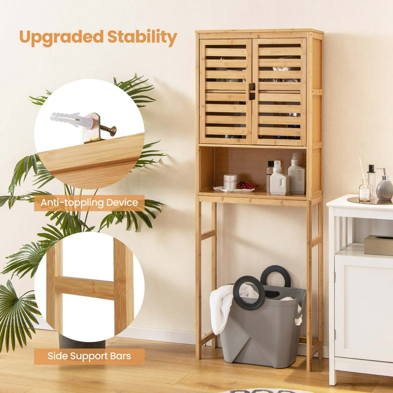 Costway Over the Toilet Storage Cabinet Tall Bathroom Bamboo Shelf