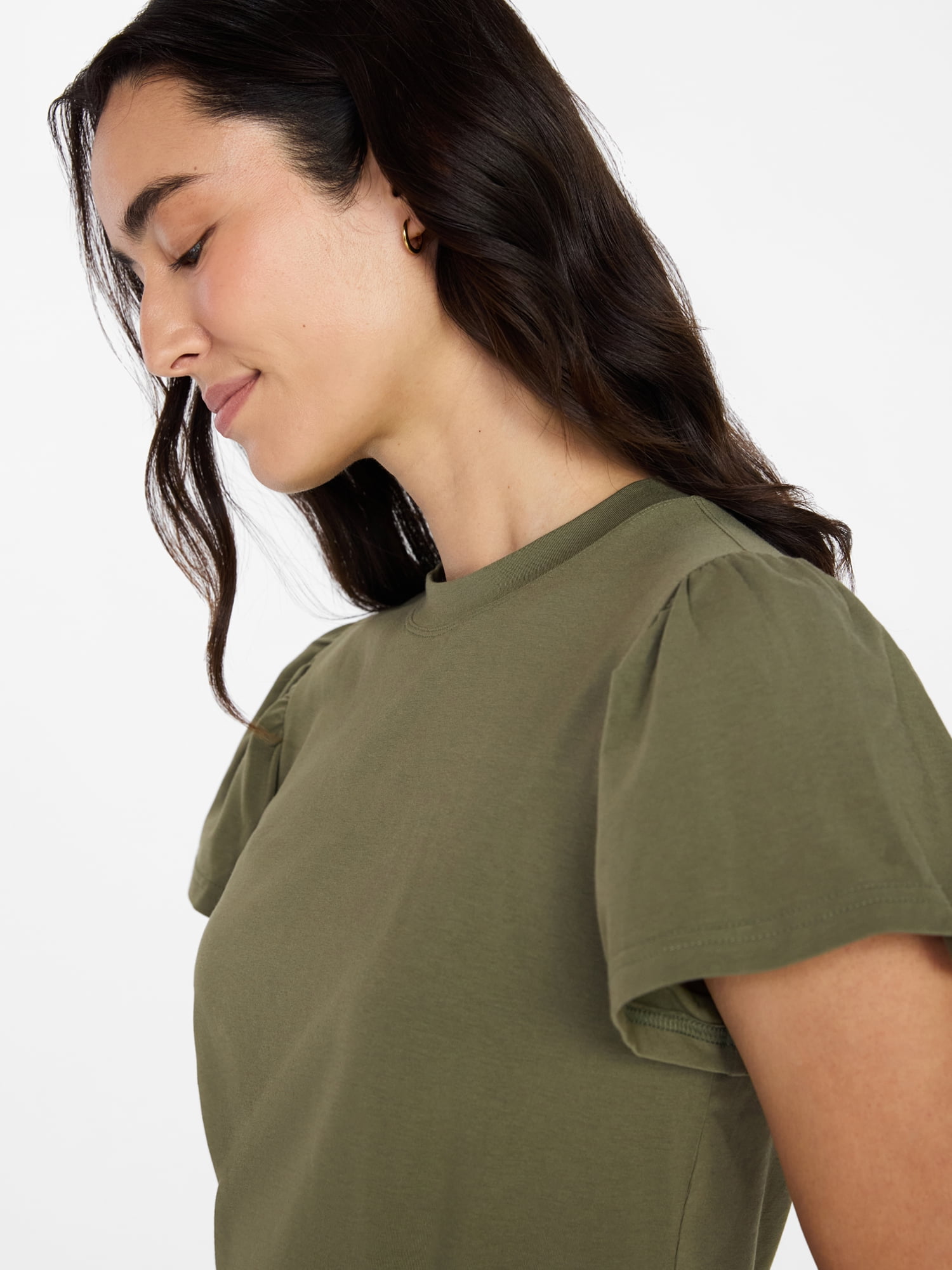 Time and Tru Women's Crewneck Top with Short Flutter Sleeves, Sizes XS-XXXL