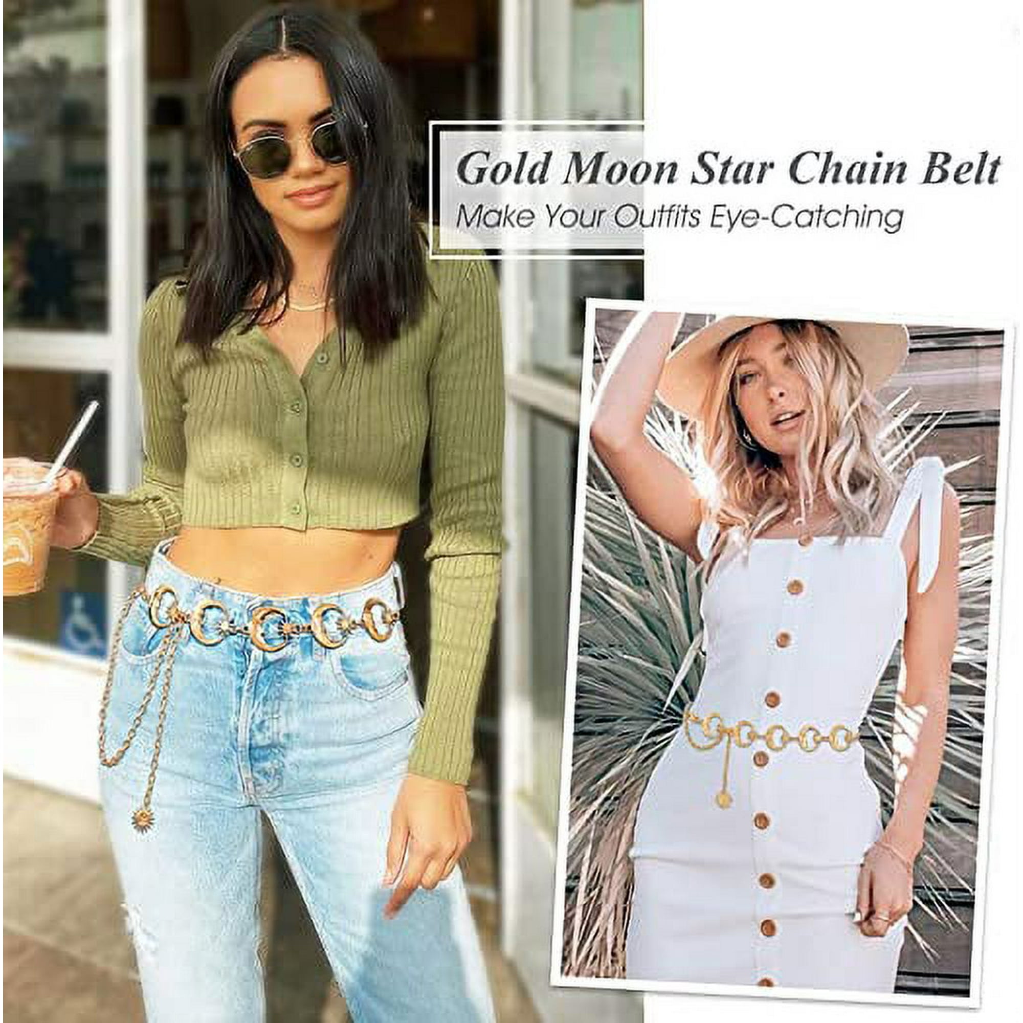 Women s Silver Metal Link Moon Star Body Chain Belt Ladies Waist Chain Belt for Jeans Dress Gold Walmart