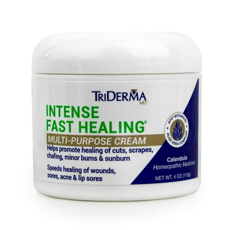 TriDerma Intense Fast Healing Cream, Decreases Healing Time for Minor Irritations, Rashes, Scrapes, Cuts 4 Oz. Jar