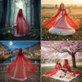 thumbnail image 6 of Hooded Sheer Cape, Red Full Length Mesh Wrap, 59.06inch, 6 of 7