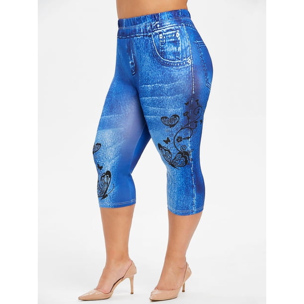Tallas grandes con estampado de jean de mariposa 3D Rosegal Tankinis