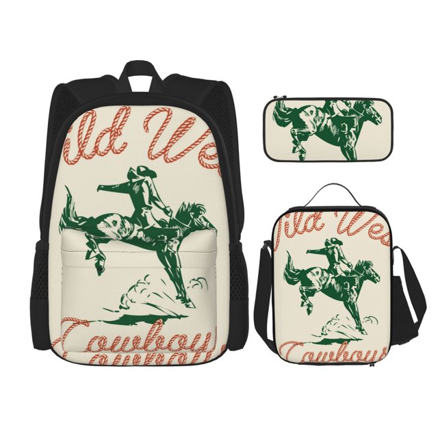 Fotbe West Cowboys Set Escolar 3 en 1 para Niños - Mochila Duradera con Lonchera Aislante y Estuche para Lápices - Mochila Escolar para Niños y Niñas