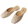 thumbnail image 5 of Miluxas Pleated Upper Slip-on Flats Women's Cozy Open-Back Easy-Going Square Toe Lightweight Mule Shoes for Outdoor White 8(40), 5 of 6
