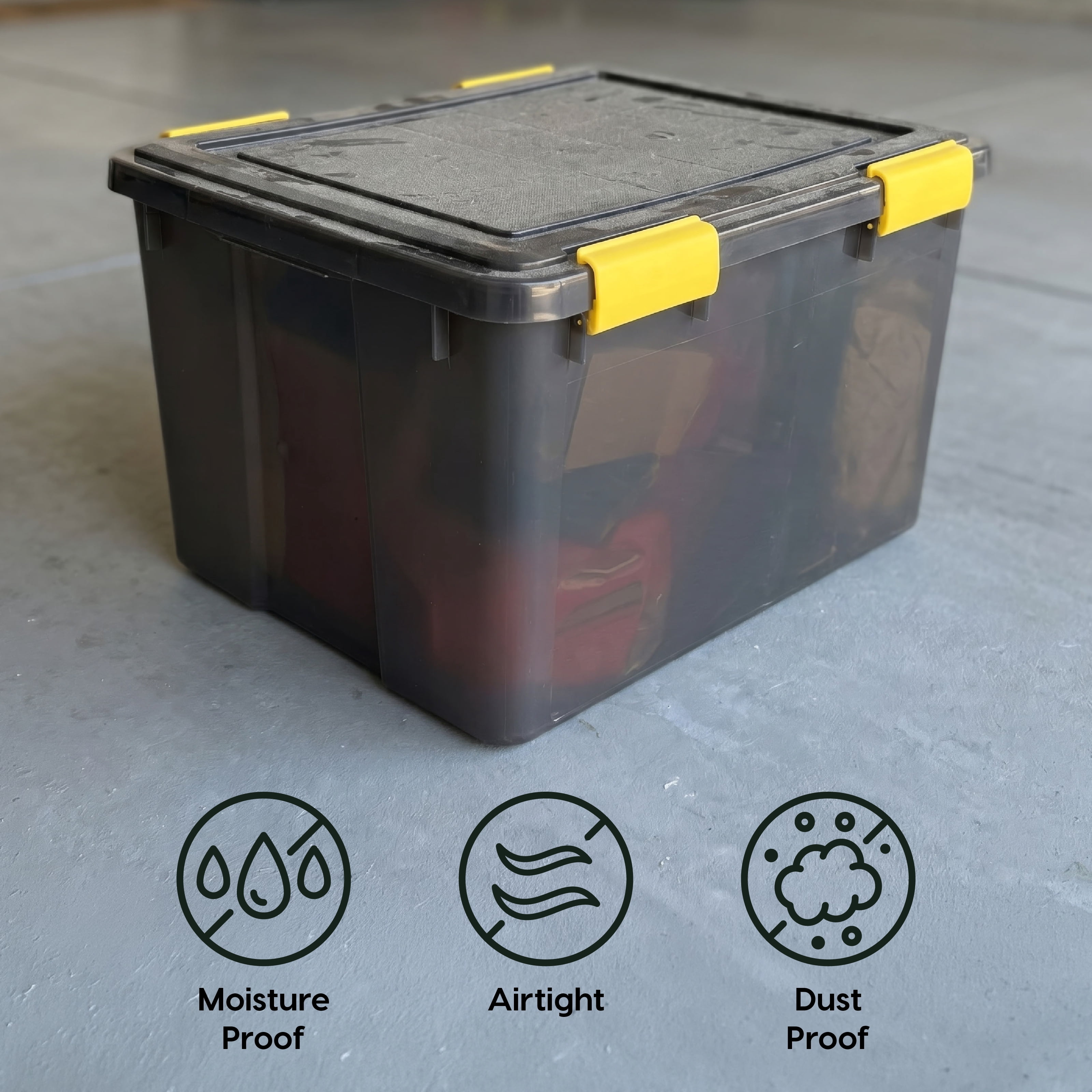 IRIS, 12 Gal Plastic Storage Bins with Sealed Lids, Black Gasket Box Airtight Containers 6Pk