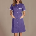 thumbnail image 2 of QATAINLAV Clearance Sale! Scrub Dresses for Women Solid Color Short Sleeve Nurse Working Uniform with Pockets Stretchy V-Neck Holiday Workwear Purple XL, 2 of 7