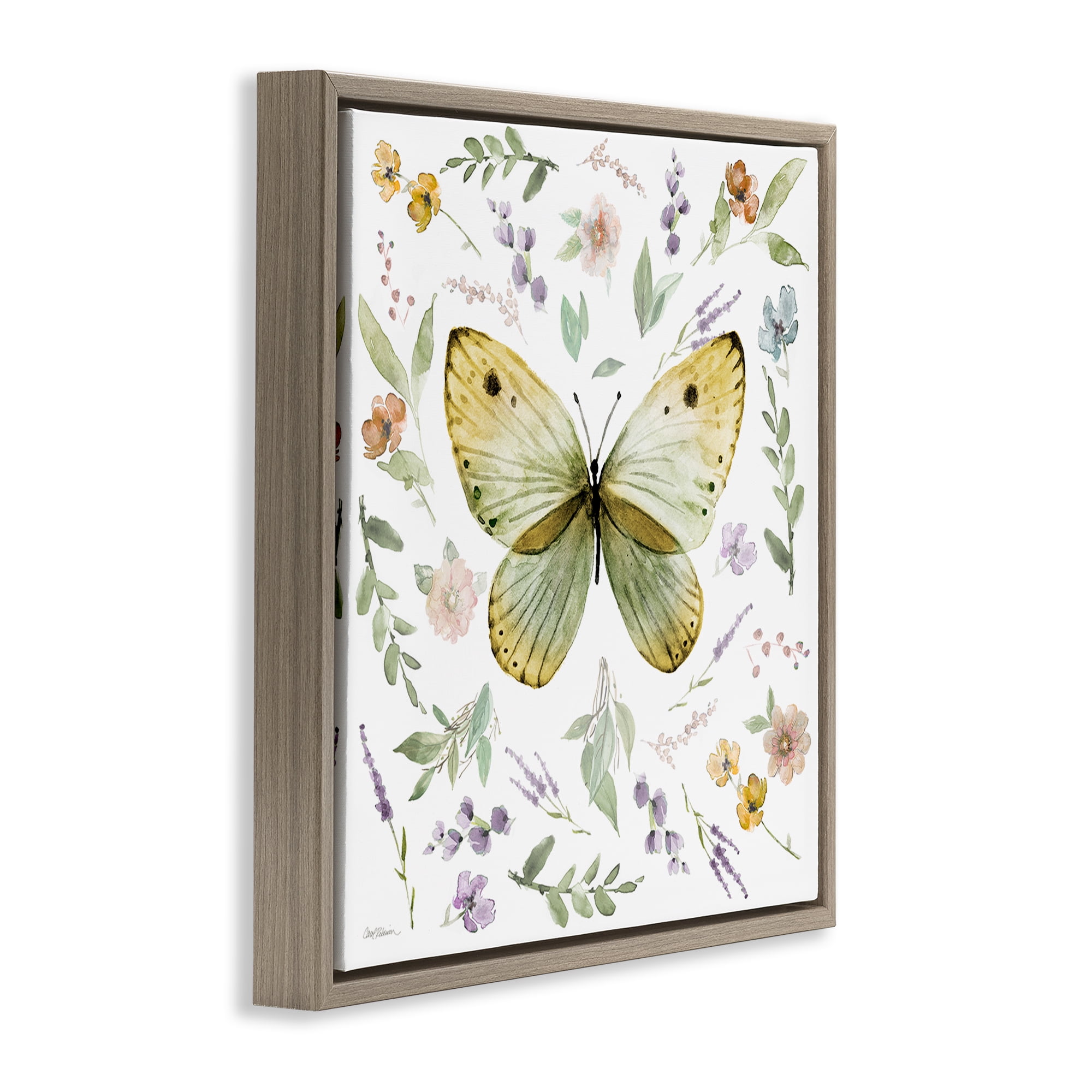 Stupell Industries Chic Cottage Butterfly Animals Painting Brown Floater Framed Canvas Art Print Wall Art, 18 x 18