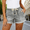 Gray, variant on LJEFF Womens Drawstring Denim Shorts with Pocket, Rolled Cuff Elastic Waist Rolled Hem Casual High Waist Summer Shorts Gray