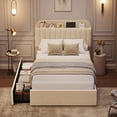 thumbnail image 3 of Tamaño individual-xl bouclé forrado cama de plataforma niños - boys/girls cama con 2 flexible cajones, estante de libros cabecero, noise-free, fácil montaje, no necesita colchón base, beige, 3 of 5