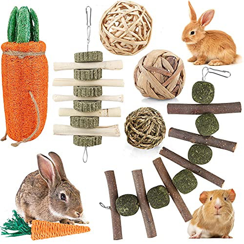 iBoBoy Rabbit Chew Toys Bunny Toys Guinea Pigs Chew Treat Play Balls Rolling Molar Toys for Cage Entertainment Accessories for Hamsters Rat Chinchilla Gerbils and Other Small Animal Teeth Grinding 