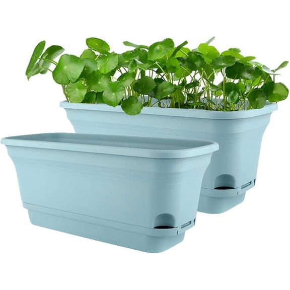 Self-Watering Window Box, Prevents Overwatering With Innovative Design, Matte Finish Adds Modern Touch, Ideal For Office Or Home Decor In Blue, Set Includes Two