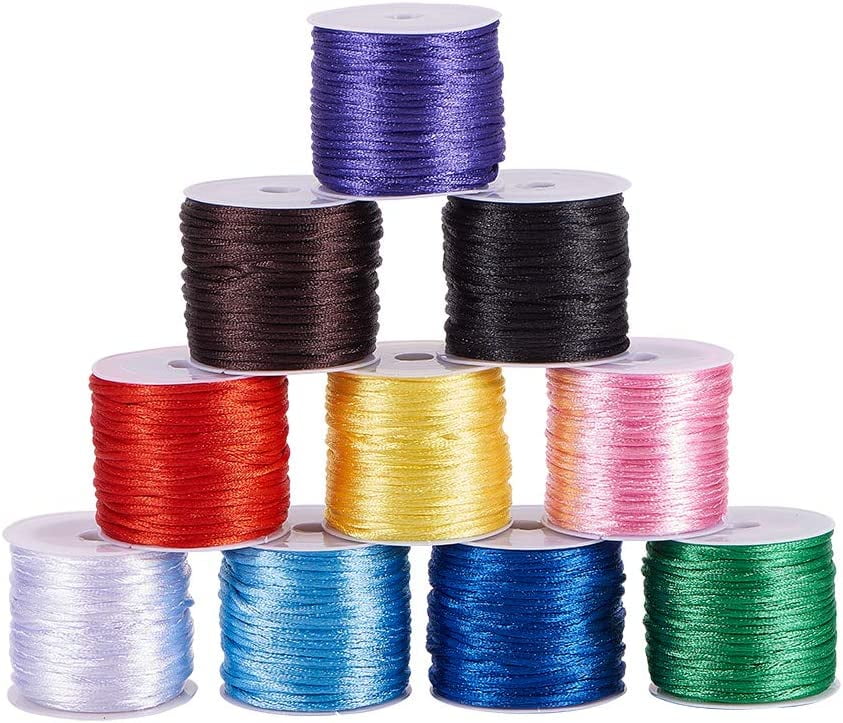  BigOtters 2mm Satin Nylon Trim Cord, 12 Bundles Rattail Silk  String Chinese Knotting Cord Assorted Colors for Bracelet Beading Jewelry  Making, 120 Yards