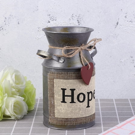 HAMPPLIES 1Set Rustic Iron Vase for Flowers Milk Can Style Silver 10x3.9x7.5in