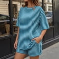 thumbnail image 4 of Sewkxo Two Piece Sets for Women Summer Lounge Short Sets Short Sleeve Crew Neck Sweatsuit with Pocket,Blue S, 4 of 6