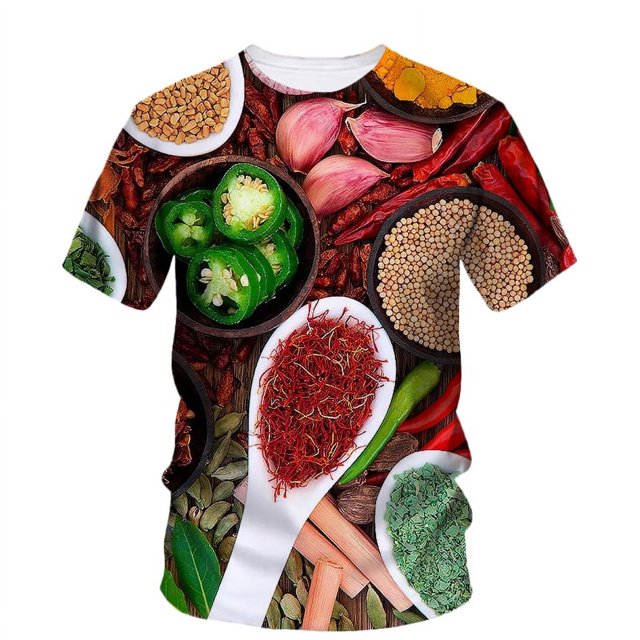 Nouveaux T-Shirts Graphiques ity Spice pour Hommes Tendance Mode Décontractée style Chinois Imprimé Col Rond Manches Courtes