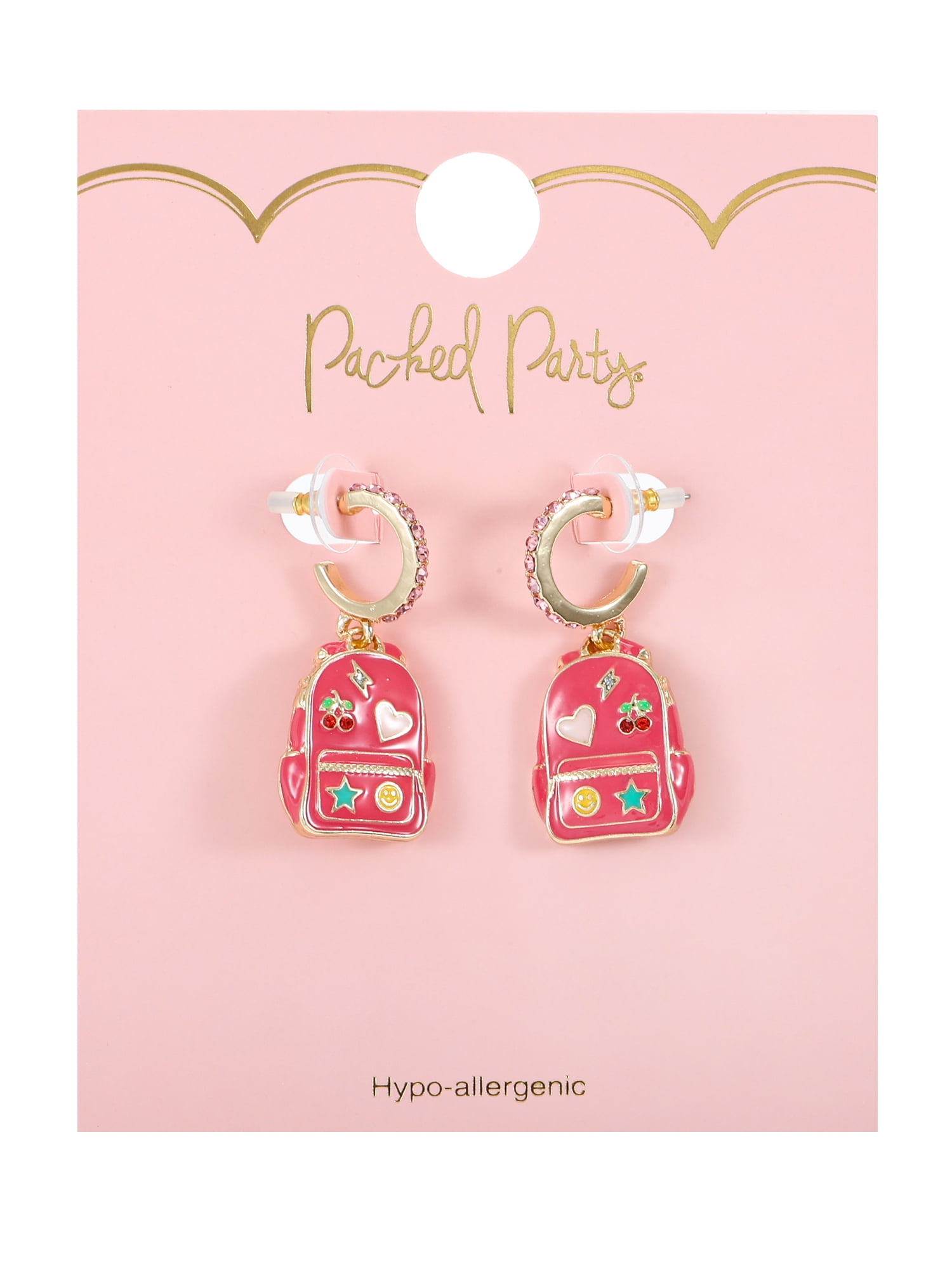Packed Party Women's Pink Backpack Mini Hoop Dangling Earrings, 1 Pair