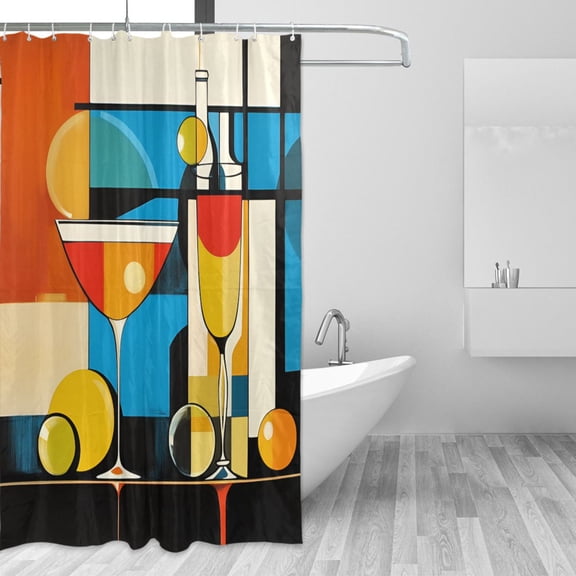 Yayeee Shower Curtain with Hooks 72"x72" Waterproof Fabric Bathroom Hanging Decor, Modern Cocktails