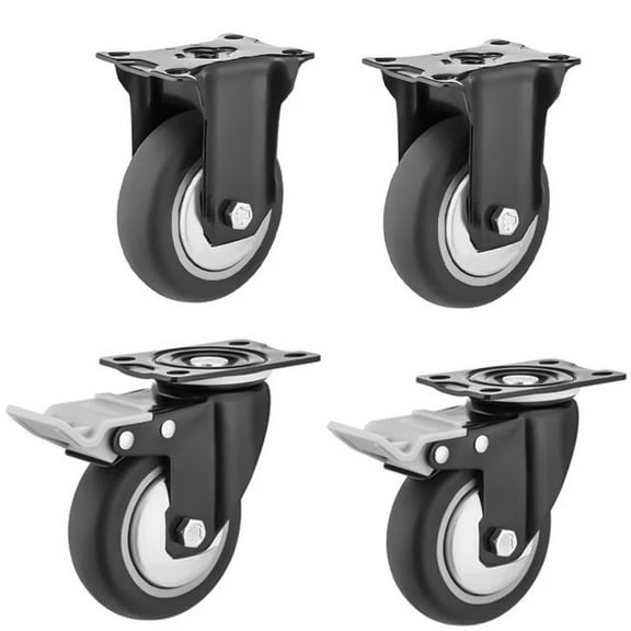 Hex Autoparts 4 Pack 4" Polyurethane Caster Wheels Locking Casters with Brake Swivel Plate