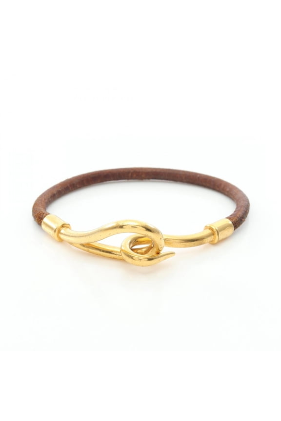 Pre-Owned Hermes Jumbo Bracelet, Gold Plated Leather, Women's, Gold/Brown Tones