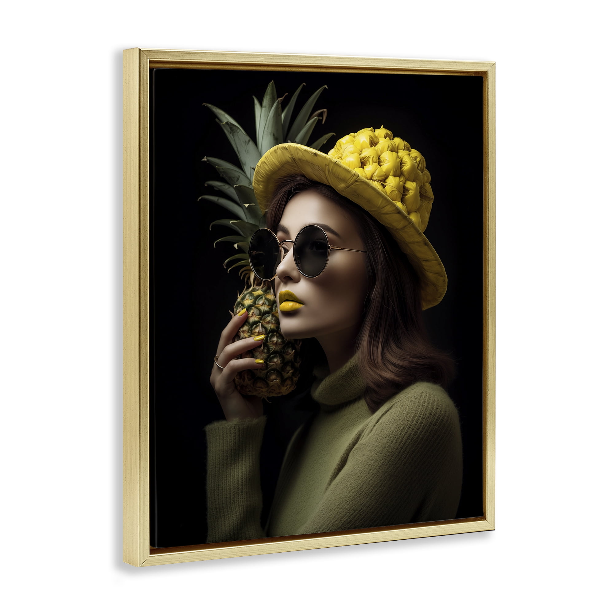Stupell Industries Chic Tropical Woman Novelty Painting Gold Floater Framed Art Print Wall Art, 25 x 31