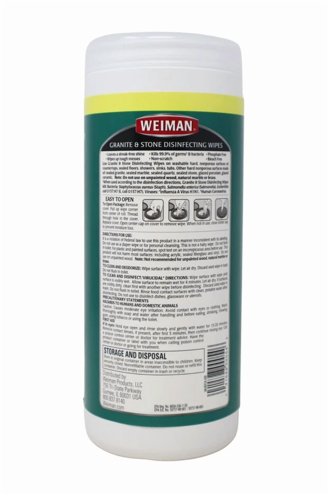 CIRCLE- Weiman Granite & Stone Cleaner - Disinfecting Wipes, 30 Wipes ( 2-Pack )