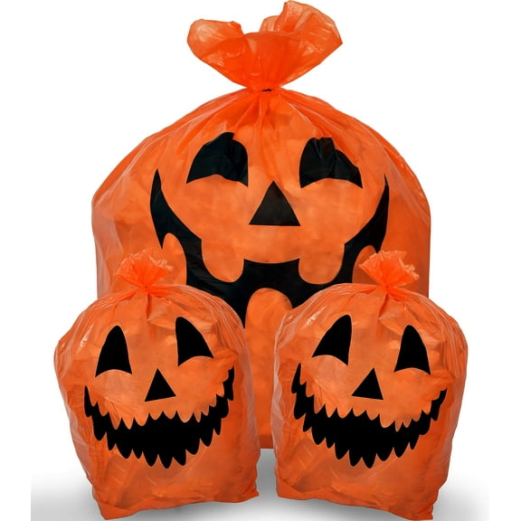 Skeleteen Pumpkin Leaf Bags Decorations - Jack O Lantern Outdoor Yard Fall Lawn and Leaves Pumpkins Decorating Bag with Ties - 3 Sizes