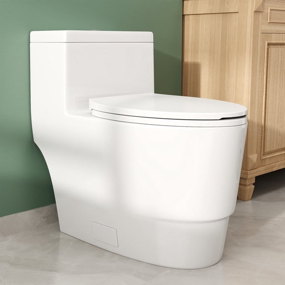 TVOFEK 17" ADA Elongated One Piece Toilet, 1.1/1.60 GPF Dual-Flush Bathroom Toilets Floor Mounted with Soft Close Seat, Water-Saving Standard Toilet