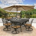 thumbnail image 7 of W WARMHOL 7-Piece Outdoor Patio Dining Set, 60” Rectangular Cast Aluminum Dining Table with Umbrella Hole and 6 Cushioned Swivel Rocker Chairs, Patio Funiture Set for Backyard, Patio, Garden, 7 of 7
