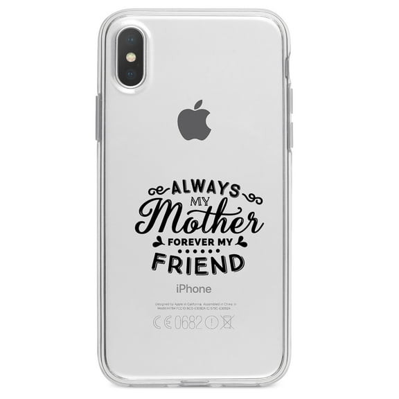 DistinctInk Clear Shockproof Hybrid Case for iPhone X / XS (5.8" Screen) - TPU Bumper Acrylic Back Tempered Glass Screen Protector - Always My Mother, Forever My Friend
