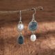 thumbnail image 4 of Pendientes de gota de agua con perlas barrocas asimétricas estilo bohemio vintage, joyería con patrón azul oscuro, lindos pendientes colgantes de metal con flores ---- Estilo 13 --- Estilo del product, 4 of 4