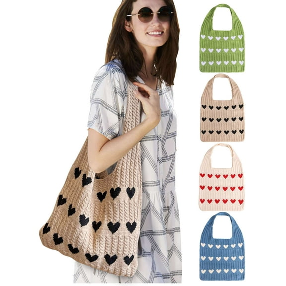 Deago Knitted Shoulder Tote Bag Large Crochet Summer Beach Bag Hobo Bag Aesthetic Tote Handbags for Women (Blue)