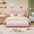 thumbnail image 3 of Rosa tamaño completo - size marco de cama para para niños: velvet forrado cabecero, low - profile platform, no box spring, strong de madera slats, noise - free & fácil montaje, 3 of 8