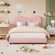 thumbnail image 3 of Queen marco de cama niños-velvet forrado cabecero cute low-profile cama de plataforma girls y boys no necesita colchón base strong de madera slats noise-free fácil montaje (rosa), 3 of 7